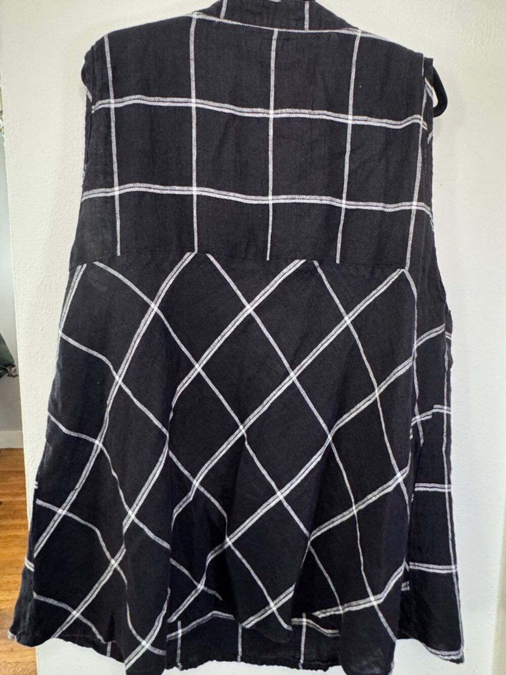FLAX 100% Linen Windowpane Tunic Dress Charcoal Black 1G Made Lithuania - Picture 10 of 13